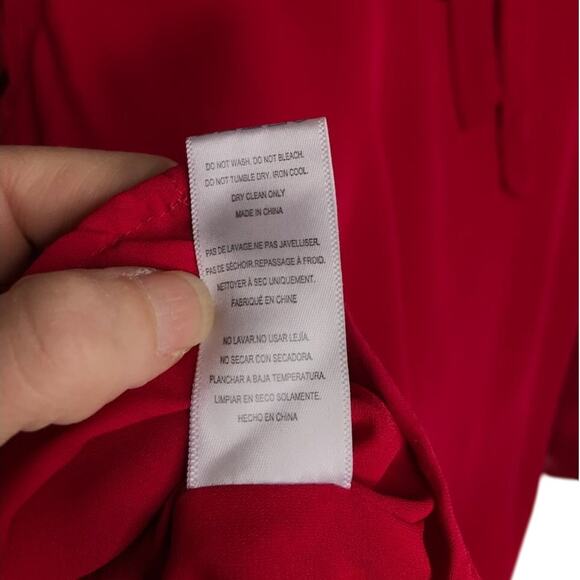 Atelier Nicole Miller Silk Blouse Wmns Sz P Red Peekaboo Shoulder Flutter Sleeve - Picture 7 of 8